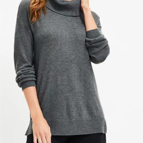LOFT Charcoal Cowl Neck Sweater - Picture 1 of 6